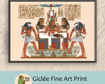 Ancient Egyptian Reproduction Unframed Art Print - The Pharaoh Seti with the Gods Horus and Thoth and the Goddesses Nekhbet and Wadjet