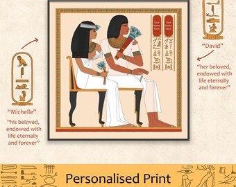 Personalisierter Giclée-Wanddruck mit Namen in Hieroglyphen. GESCHENK FÜR PAARE. Die Hochzeitsgäste aus dem Grab von Ramose. *Fügen Sie zwei Namen in Hieroglyphen hinzu