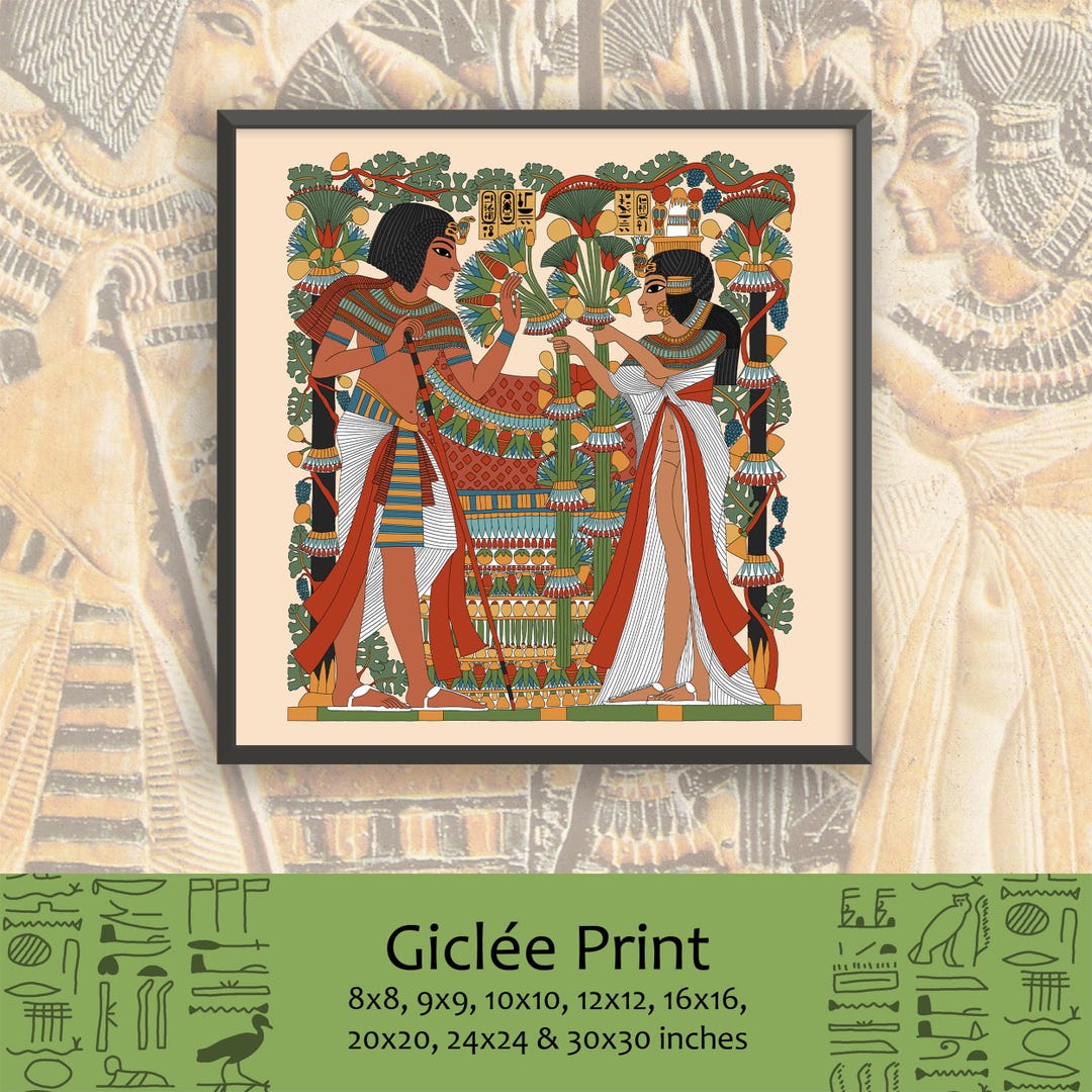 ツタンカーメン　絵　エジプト ツタンカーメンとアンケセナーメンのジクレー版画：古代エジプトの愛の