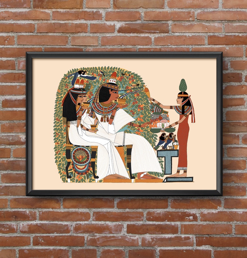 Ancient Egyptian Reproduction Art Unframed Print: Userhat Receiving Offerings from the Goddess Nut Beneath the Sycamore Tree, Soul Birds image 8