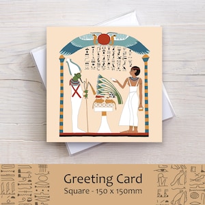 Inamun haciendo ofrendas al disco solar de Osiris - Tarjeta de felicitación cuadrada del Antiguo Egipto en blanco por dentro - Cumpleaños, aniversario, San Valentín, agradecimiento