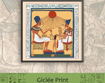 Akhenaten, Nefertiti and Family Beneath the Aten - Ancient Egyptian Square Giclée Fine Art Print