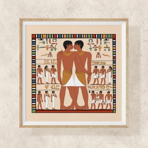 Ancient Egyptian Reproduction Unframed Giclee Art Print Brothers or Lovers The Embrace of Khnumhotep and Niankhkhnum Tomb Painting Replica image 3