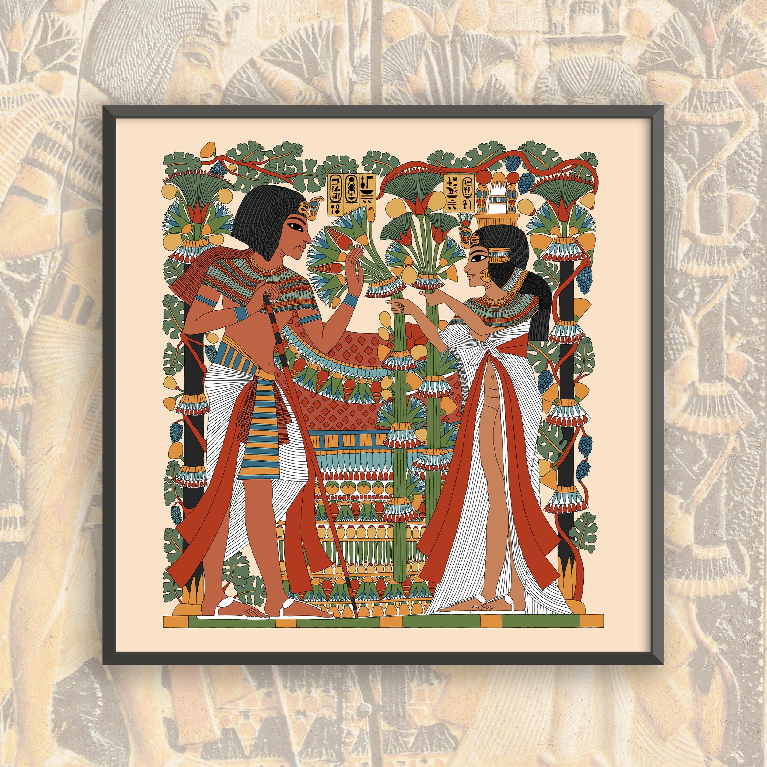 ツタンカーメンとアンケセナーメンのジクレー版画：古代エジプトの愛の