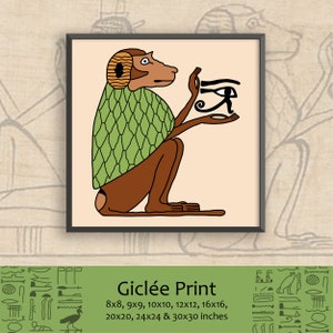 Thoth Baboon Giclée Art Print: Egyptian God of Wisdom, Eye of Horus