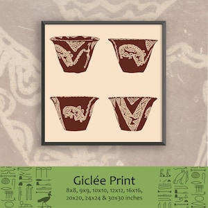 Ancient Egyptian Reproduction Unframed Giclee Art Print - Prehistoric Naqada Pottery White cross-lined ware bowl of a hippo hunt Tribal Art