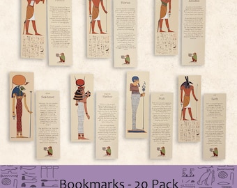 20-Pack Ancient Egyptian God & Goddess Double-Sided Mythology Bookmarks