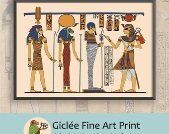 Ancient Egyptian Reproduction Unframed Art Print - The Triad of Memphis with King, God Ptah, Goddess Sekhmet and Nefertem, the Lotus Flower