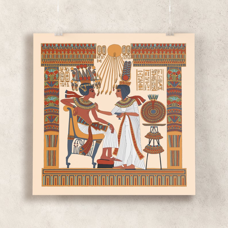 Ancient Egyptian Reproduction Unframed Giclee Art Print Tutankhamun and Ankhesenamun in a Floral Pavillion, replica museum golden throne image 2