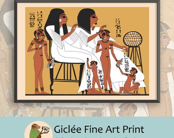 Ancient Egyptian Reproduction Unframed Art Print - Inherkhau and Wabet with their Grandchildren playing with birds - Grandparent Love