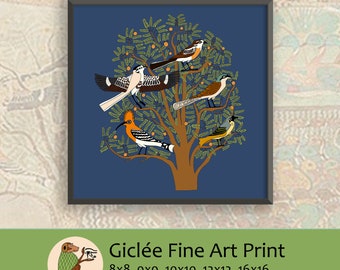 Ancient Egyptian Reproduction Unframed Giclee Art Print - Tree of Life with Exotic Birds from the Tomb of Khnumhotep, Nature Natural World