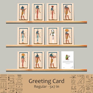 Dieu de l'Égypte ancienne & déesse 5 x 7 carte de voeux vierge à l'intérieur - Anubis Bastet Hathor Horus Isis Nephtys Osiris Ra Sekhmet Seth Thoth mythe