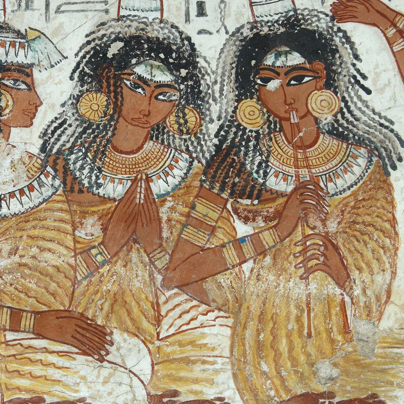 Ancient Egyptian Reproduction Unframed Art Print Singers and Pipers Entertaining at the Feast of Nebamun tomb painting flute pipes image 4
