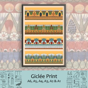 Ancient Egyptian Reproduction Art Unframed Print: Selection of floral friezes from Theban tombs featuring lotus flowers, buds and vines