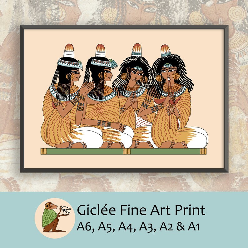 Ancient Egyptian Reproduction Unframed Art Print Singers and Pipers Entertaining at the Feast of Nebamun tomb painting flute pipes image 1