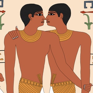 Ancient Egyptian Reproduction Unframed Giclee Art Print Brothers or Lovers The Embrace of Khnumhotep and Niankhkhnum Tomb Painting Replica image 4