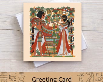 Tutankhamun & Ankhesenamun Greeting Card: Ancient Egyptian Art (Blank Inside)