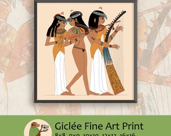 Ancient Egyptian Reproduction Unframed Art Print - Trio of Female Musicians Playing a Double-Flute, Lute and Harp (Tomb of Nakht Replica)