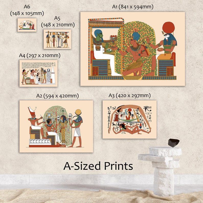 Ancient Egyptian Reproduction Unframed Art Print Deified King Amenhotep I in the form of the Mummy Osiris surrounded by spells coffin art image 5