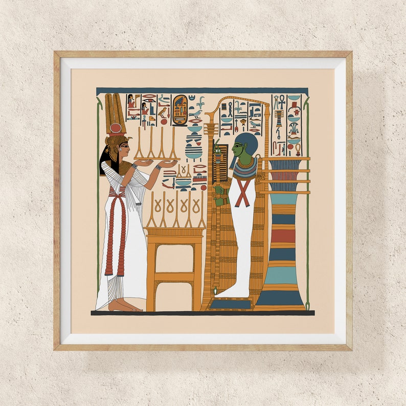 Ancient Egyptian Reproduction Unframed Art Print Queen Nefertari Making Offerings to the God Ptah with Hieroglyphs from Book of the Dead image 3