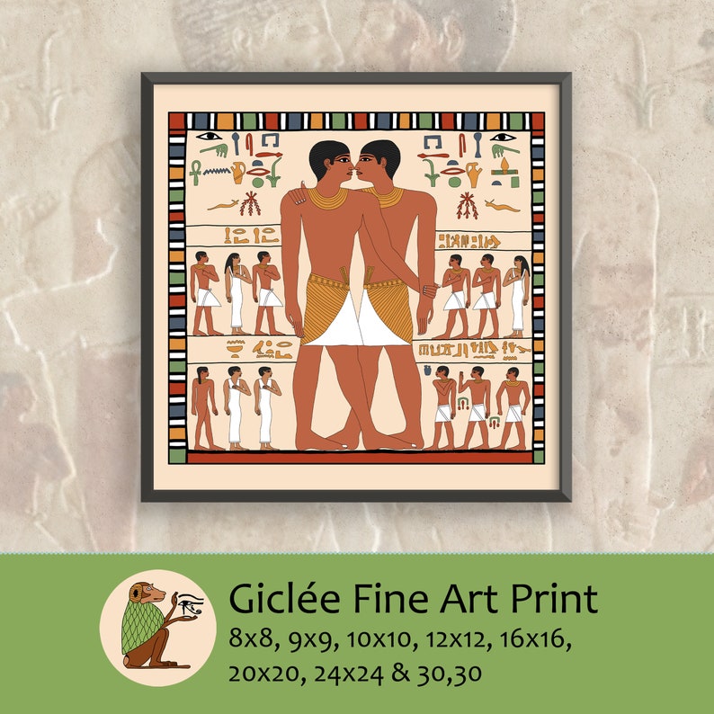 Ancient Egyptian Reproduction Unframed Giclee Art Print Brothers or Lovers The Embrace of Khnumhotep and Niankhkhnum Tomb Painting Replica image 1