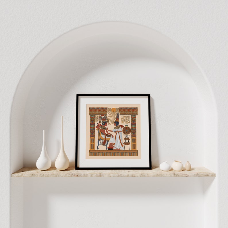 Ancient Egyptian Reproduction Unframed Giclee Art Print Tutankhamun and Ankhesenamun in a Floral Pavillion, replica museum golden throne image 7