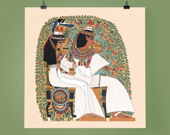 Ancient Egyptian Reproduction Unframed Art Print - Userhat, Mother and Sister Beneath the Tree of Life with Fruits & Soul Birds, from Thebes