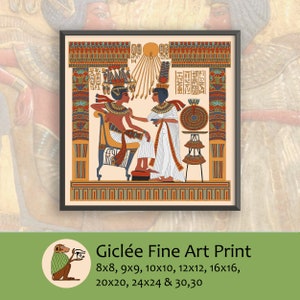 Ancient Egyptian Reproduction Unframed Giclee Art Print Tutankhamun and Ankhesenamun in a Floral Pavillion, replica museum golden throne image 1
