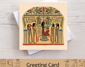 Nephthys and the Four Sons of Horus - Ancient Egyptian Square Greeting Card Blank Inside Birthday Anniversary Valentine Gift Note Card Thank