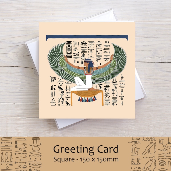 Ancient Egyptian Square Greeting Card “The Winged Goddess Isis from Tutankhamun's Sarcophagus” Blank Inside Birthday Anniversary Note Card