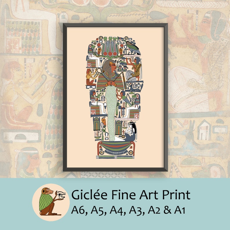 Ancient Egyptian Reproduction Unframed Art Print Deified King Amenhotep I in the form of the Mummy Osiris surrounded by spells coffin art image 1