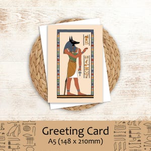 Tarjeta de felicitación A5 del antiguo Egipto "Anubis", chacal, dios de los muertos, inframundo, protección de momias, tarjeta de agradecimiento para cumpleaños y aniversario.