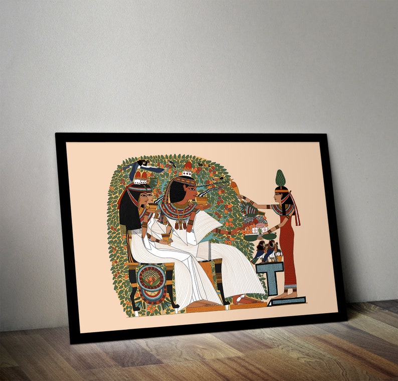 Ancient Egyptian Reproduction Art Unframed Print: Userhat Receiving Offerings from the Goddess Nut Beneath the Sycamore Tree, Soul Birds image 7