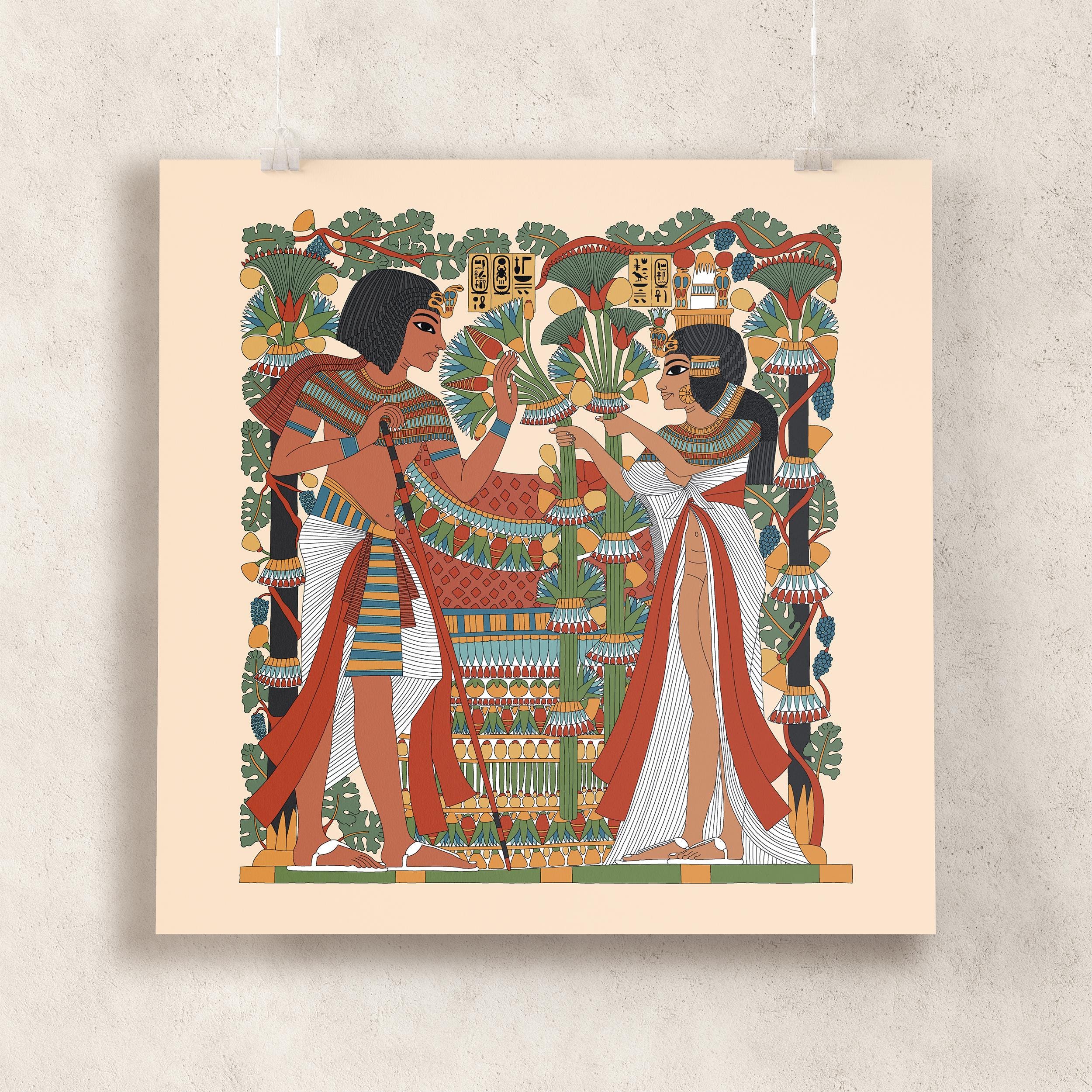 ツタンカーメンとアンケセナーメンのジクレー版画：古代エジプトの愛の