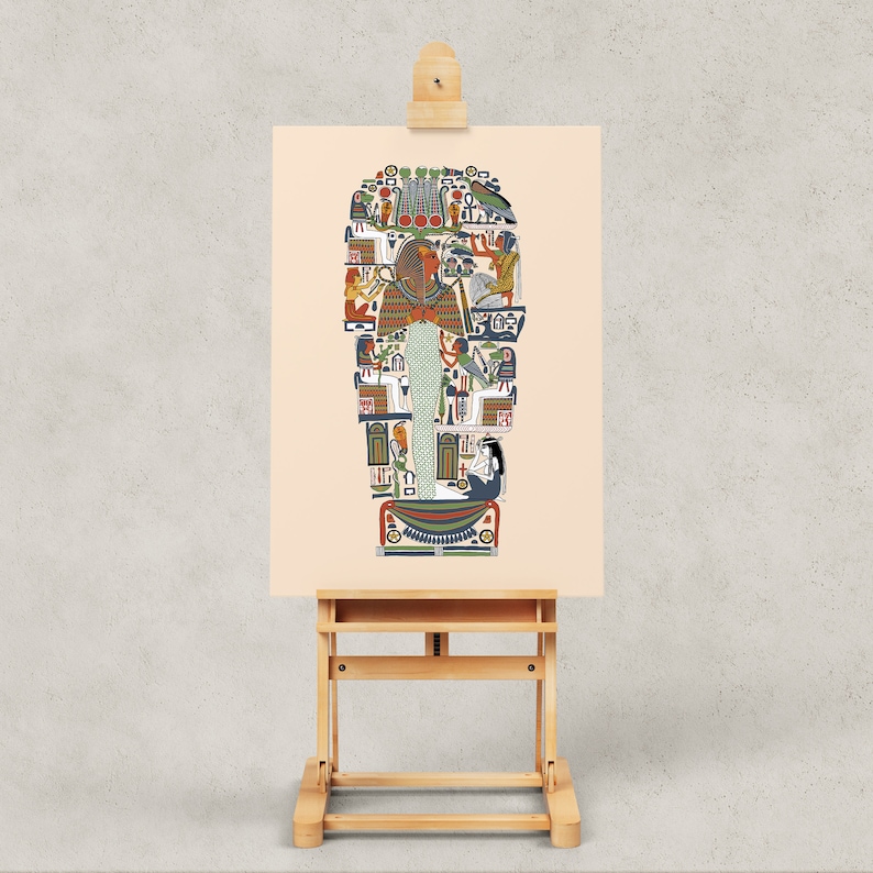 Ancient Egyptian Reproduction Unframed Art Print Deified King Amenhotep I in the form of the Mummy Osiris surrounded by spells coffin art image 2