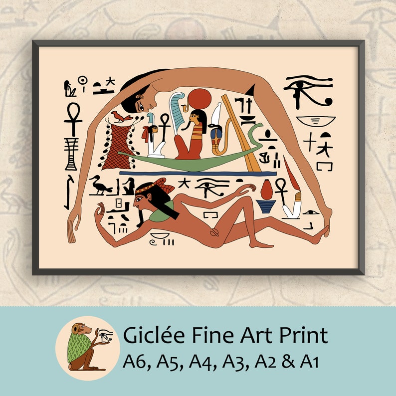 Ancient Egyptian Reproduction Unframed Art Print The Sky Goddess Nut and the Earth God Geb at the Creation of the World Funerary Papyrus image 1