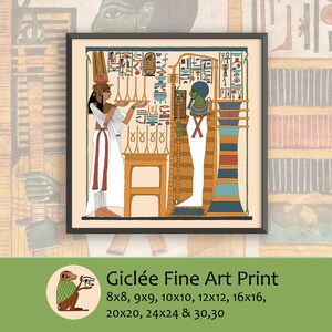 Ancient Egyptian Reproduction Unframed Art Print Queen Nefertari Making Offerings to the God Ptah with Hieroglyphs from Book of the Dead image 1