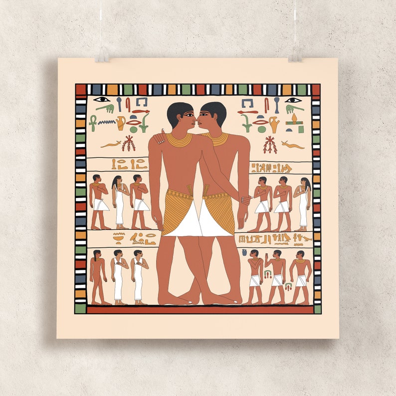 Ancient Egyptian Reproduction Unframed Giclee Art Print Brothers or Lovers The Embrace of Khnumhotep and Niankhkhnum Tomb Painting Replica image 2