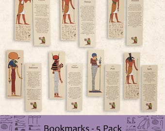 5-Pack Ancient Egyptian God & Goddess Double-Sided Mythology Bookmarks