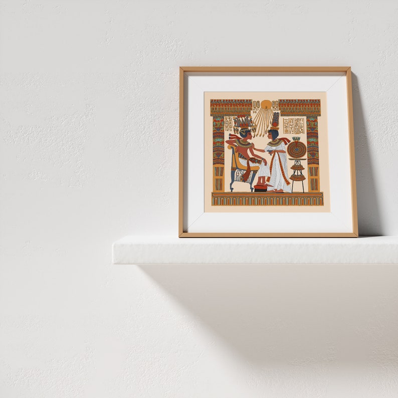 Ancient Egyptian Reproduction Unframed Giclee Art Print Tutankhamun and Ankhesenamun in a Floral Pavillion, replica museum golden throne image 9