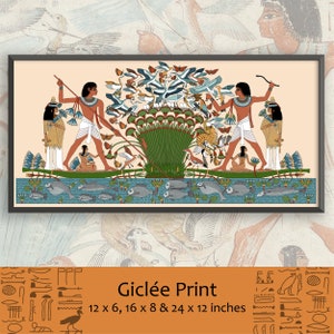 Ancient Egyptian Reproduction Unframed Giclee Art Print - Nebamun Hunting in the Marshes on Boat with Family, Tomb Painting Museum Replica