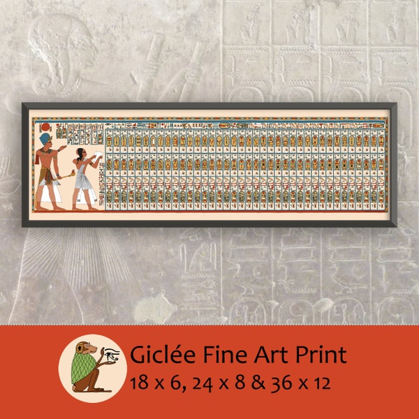 Reproduction de l'Égypte ancienne, impression d'art sans cadre - La liste des rois d'Abydos nommant 76 rois dans des cartouches avec le pharaon Seti I et Ramsès II