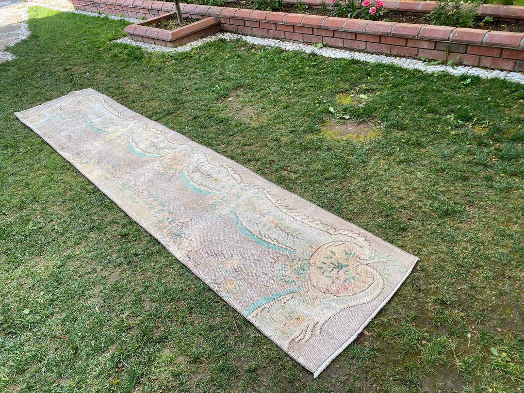 Gray Vintage Runner Rug Turkish Pastel Runner Vintage Hallway Rug