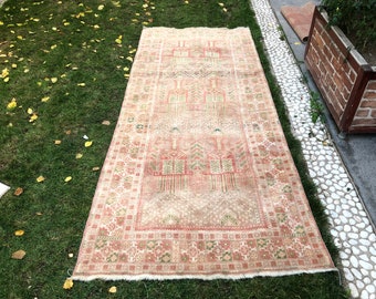 Pastel Turkish Runner Rug, 4.2x10.1 ft, Hallway Pastel Brown Handmade Runner Rug, Traditional Pastel Runner Rug, Oushak Brown Rug Runner