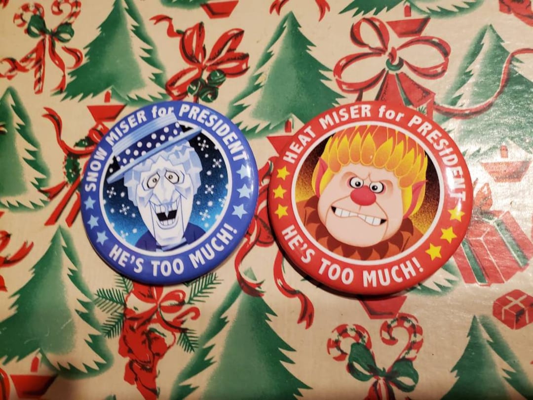 50th Anniversary rankin/bass #39 Heat Miser and Snow Miser Button Set Etsy