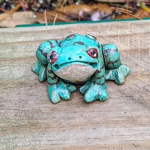 Ceramic Green Frog, Handmade, Frog Figurine, Garden Art, Fairy Garden, Hand Painted Frog, OOAK, Stoneware, Frog Lover Gift, Cute Frog,