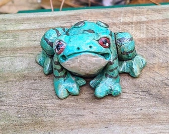Ceramic Green Frog, Handmade, Frog Figurine, Garden Art, Fairy Garden, Hand Painted Frog, OOAK, Stoneware, Frog Lover Gift, Cute Frog,