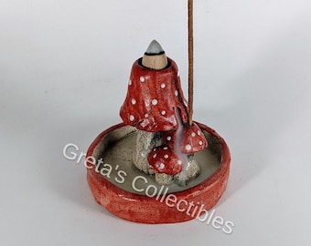 Mushroom Incense Burner, Housewarming Gift, Incense Holder, Waterfall Clay Mushroom, Backflow Cones, Stick Burner, OOAK, Incense Lovers Gift