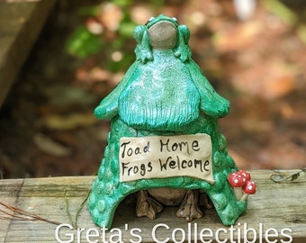 Ceramic Toad House, OOAK, Green Toad Home, Whimsical Frog, Cold Glazed, Garden Art, Fairy Garden, Ceramic Toad House, Toad Abode, Frog Home