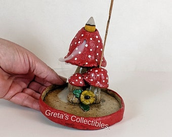 Mushroom Incense Burner, Housewarming Gift, Incense Holder, Waterfall Clay Mushroom, Backflow Cones, Stick Burner, OOAK, Incense Lovers Gift